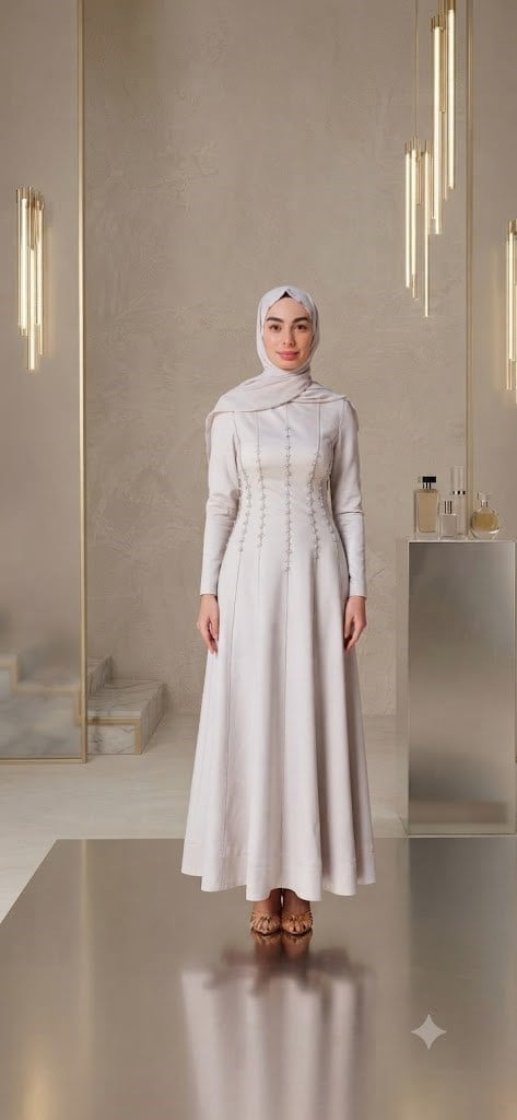 KENZEL İnci İşlemeli Uzun Kollu Midi Elbise