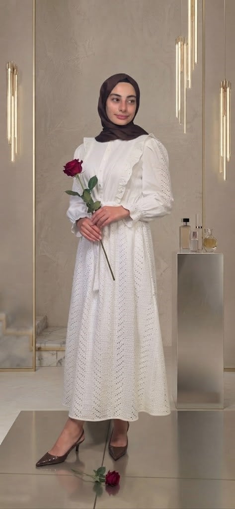 NOİ COTTON OMUZDAN VOLANLI FİSTOLU GÖMLEK ELBİSE
