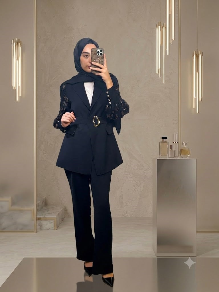 NURE KOLLARI PUL PAYETLİ CEKET PANTOLON TAKIM