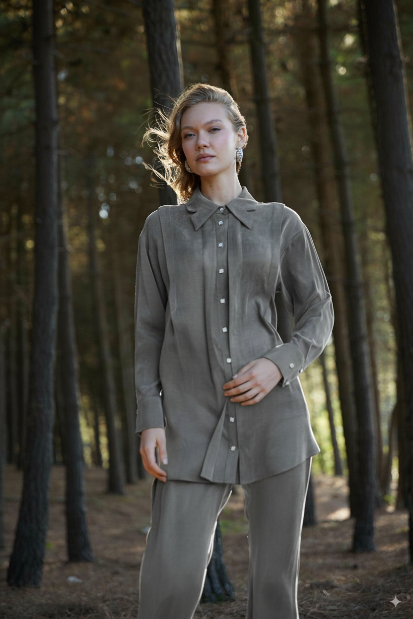 Premium By Moodbasic YAKA DETAYLI TAŞLANMIŞ İPEK TAKIM