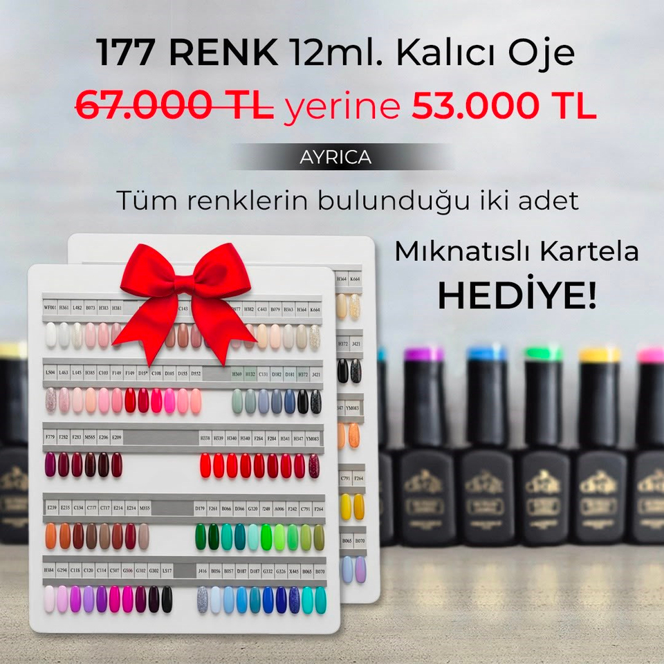 177 ADET 12 ML KALICI OJE SETİ (TÜM RENKLER) (ÇİFT MIKNATISLI KARTELA HEDİYE)