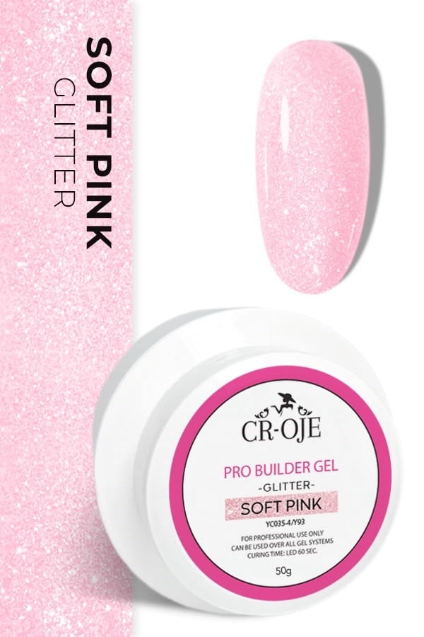 CROJE KALICI OJE (Orta Akışkan Kıvam) Pro Builder Gel (Glitter Soft Pink) 50 gr