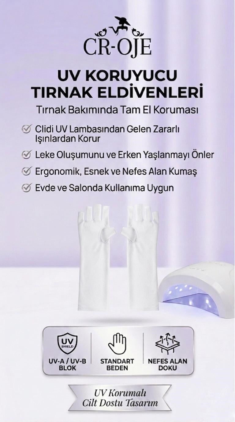 UV Koruyucu Nail Art Kalıcı Oje Eldiveni, Jel ve Protez Tırnak Eldiveni (1 Çift) (Beyaz)