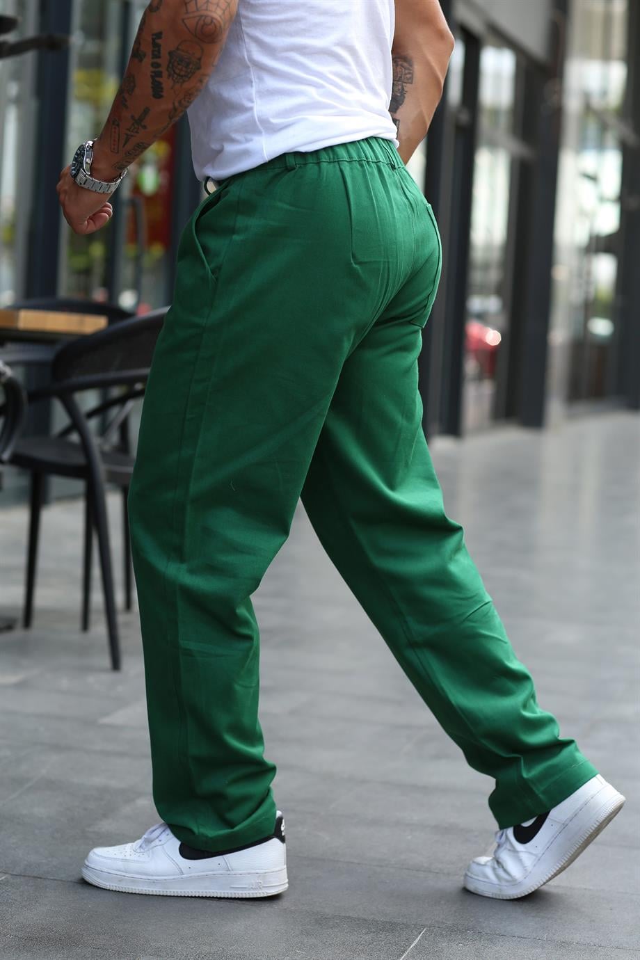 EŞOFMAN ALTIÇamyeşili Gabardin Belden Kemerli Baggy Kalıp Pantolon VS 30059