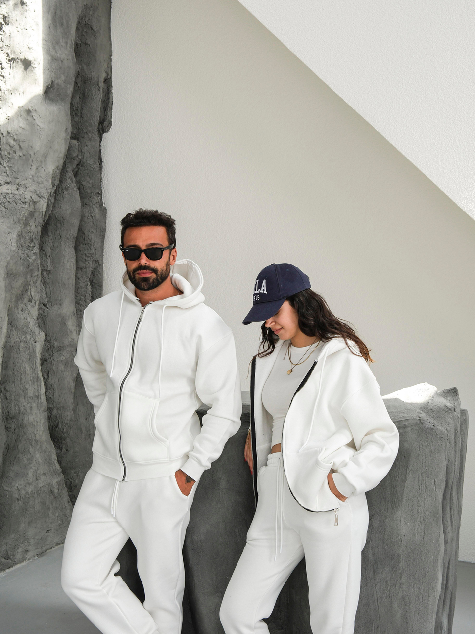Eşofman TakımıBeyaz 3 İplik Tam Fermuarlı Sweat Baggy Oversize Compak Alt Üst Takım SC