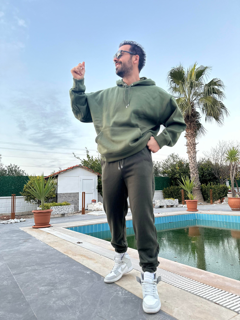 EŞOFMAN TAKIMIHaki 3 İplik Kapşonlu Şardonlu Alt Üst Eşofman Takımı