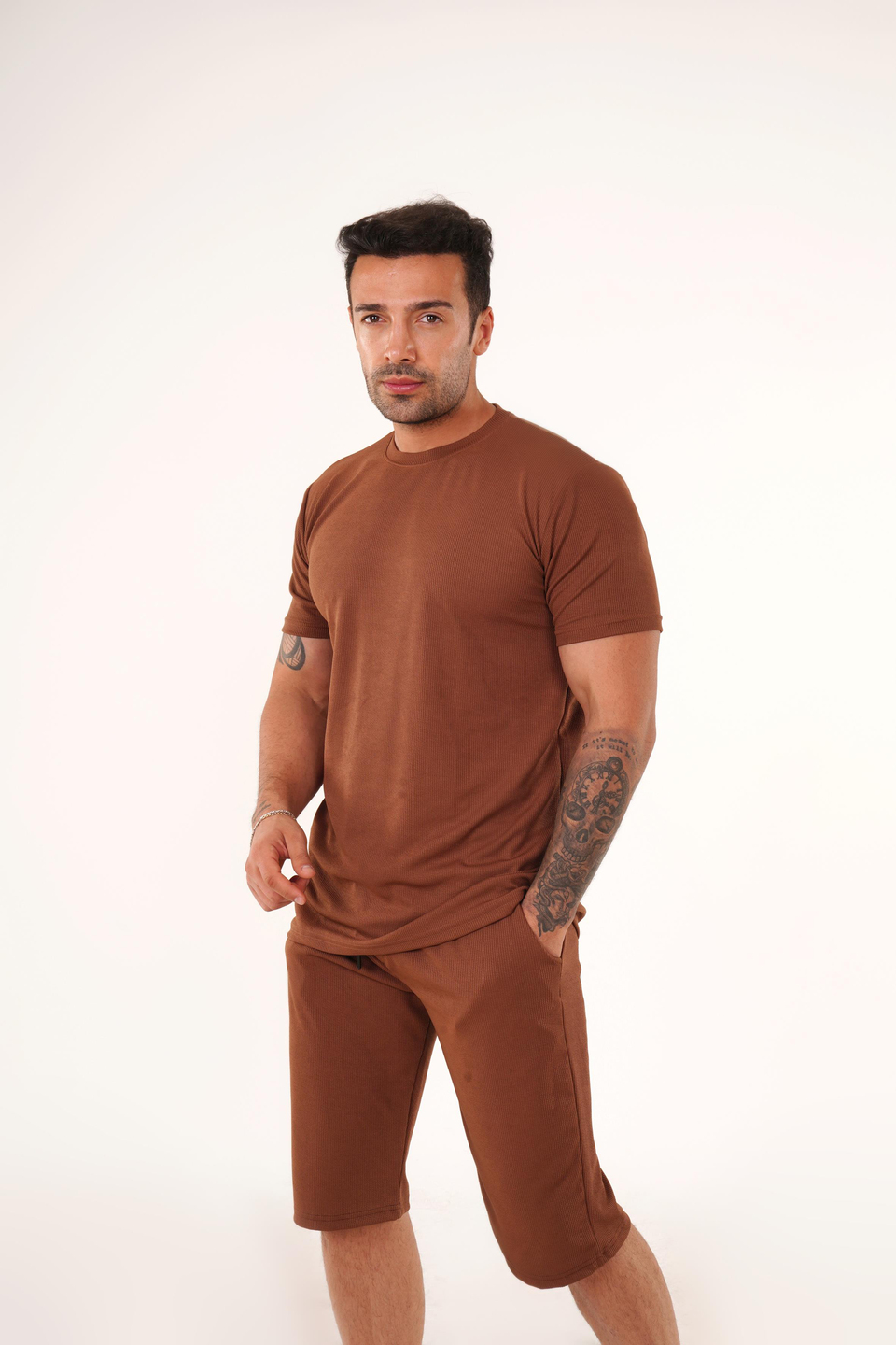 EŞOFMAN TAKIMIKahve Burgu T-Shirt Şort Takım TB