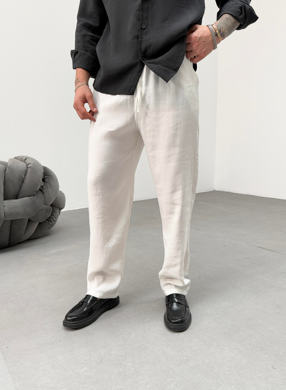 EşofmanBeyaz Bel Lastikli Aerobin Kumaş Baggy Jogger SNZ 1017