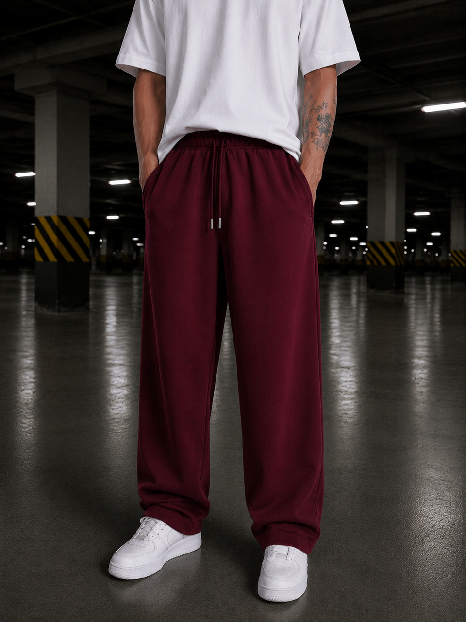 EşofmanBordo Unisex Stoper Paça Pamuk Eşofman SC
