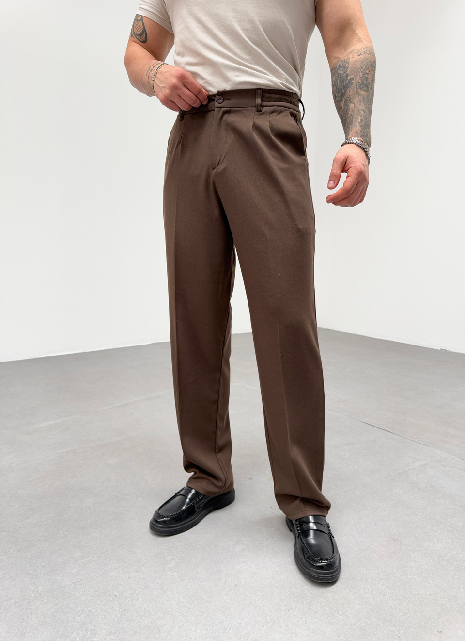 EşofmanKahve Bel Lastikli Baggy Kumaş Pantolon SNZ 1046