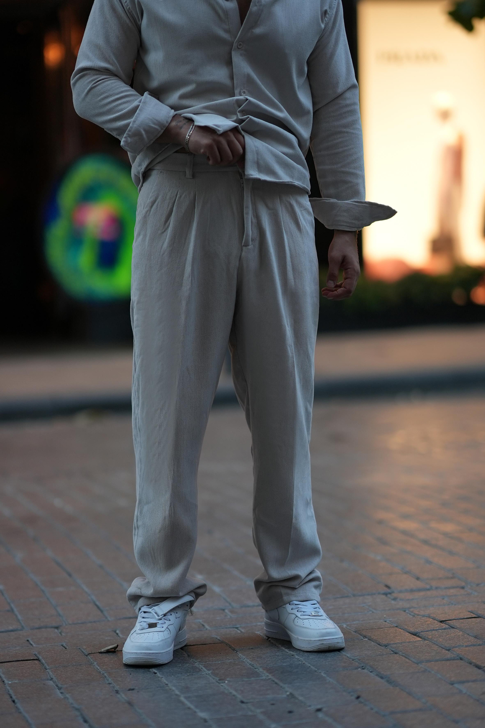 EşofmanKrem Kemerli Kadife Baggy Pantalon SNZ M8392