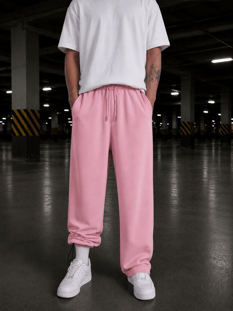 EşofmanPembe Unisex Stoper Paça Pamuk Eşofman SC