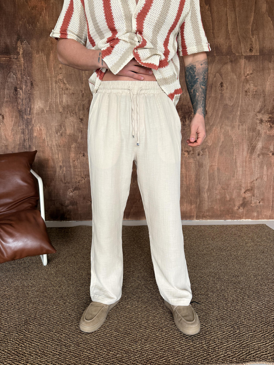 GabardinBej Müslin Keten Pantalon LNS 23117