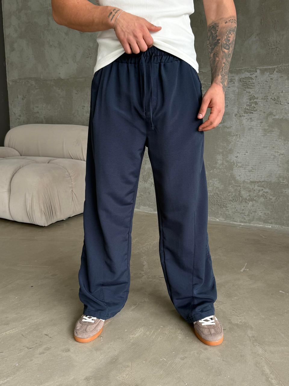 GabardinLacivert Yumuşak Ham Keten Super Baggy Pantalon 40229 BRR