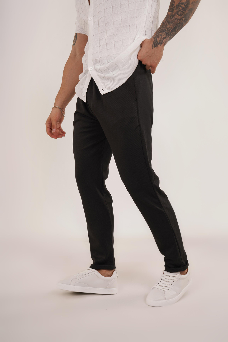 GABARDİNSiyah Diagonel Bel Lastik Pant Tk