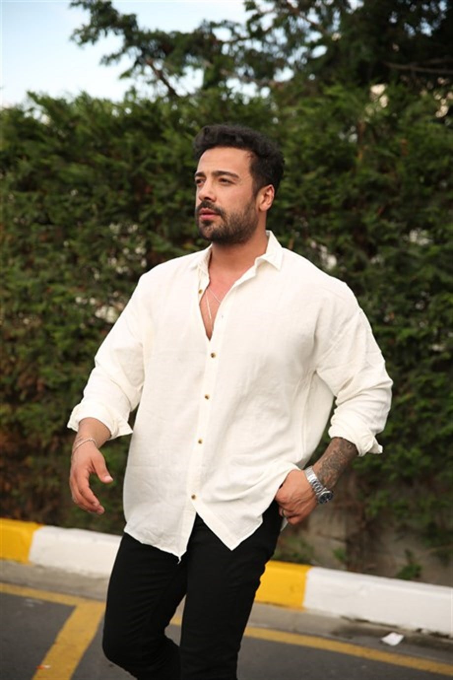 GÖMLEKErkek %100 Keten Beyaz Oversize Gömlek