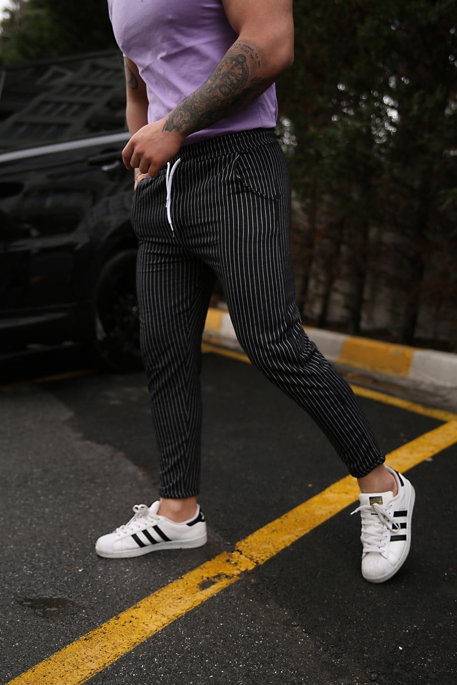 JOGGERErkek Full Dikey ÇizgiliSiyah  Jogger