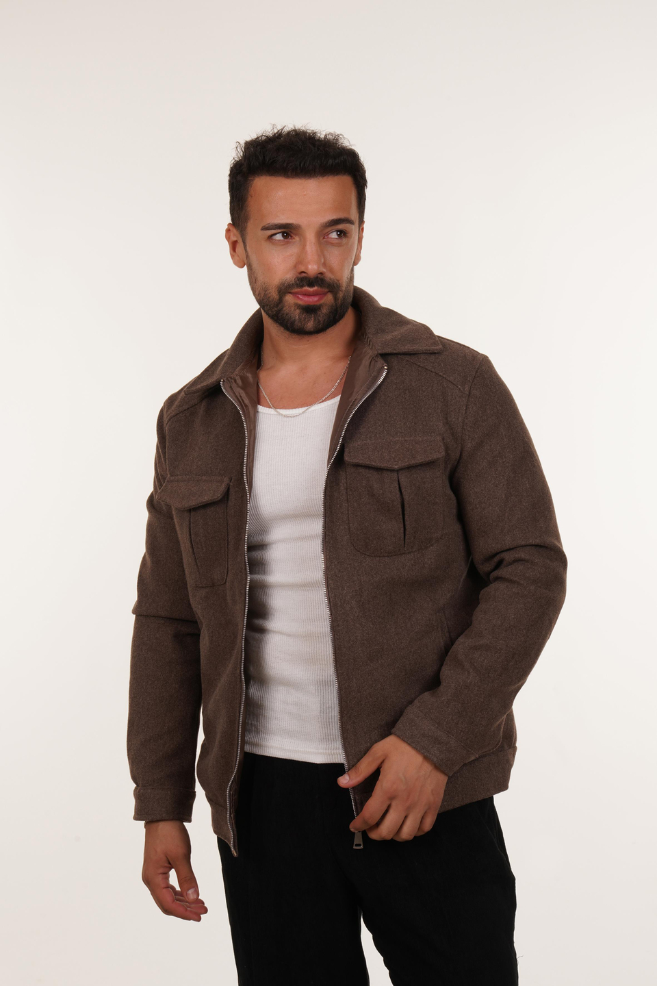 KAŞE KABANKahve Robalı Kaşe Ceket PNC 5048