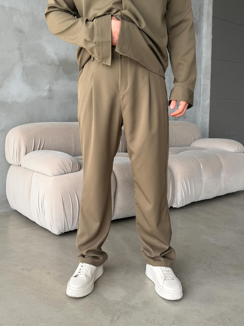 Kaşe PantolonHaki Double Kumaş Pileli Pantolon MSS