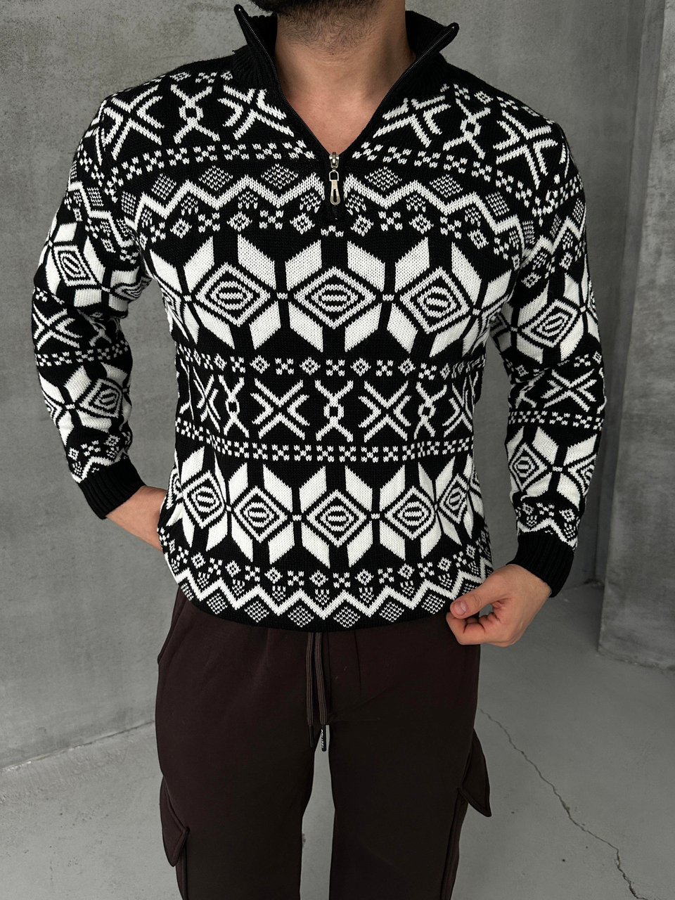 KAZAKSiyah Motif Desenli Triko SNZ T7203