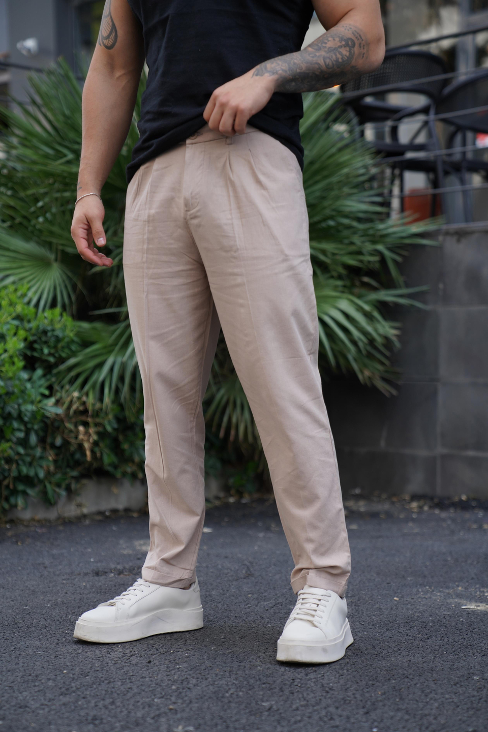 KETEN PANTOLONBej Boyfriend Pamuk Keten pantolon SNZ 3915