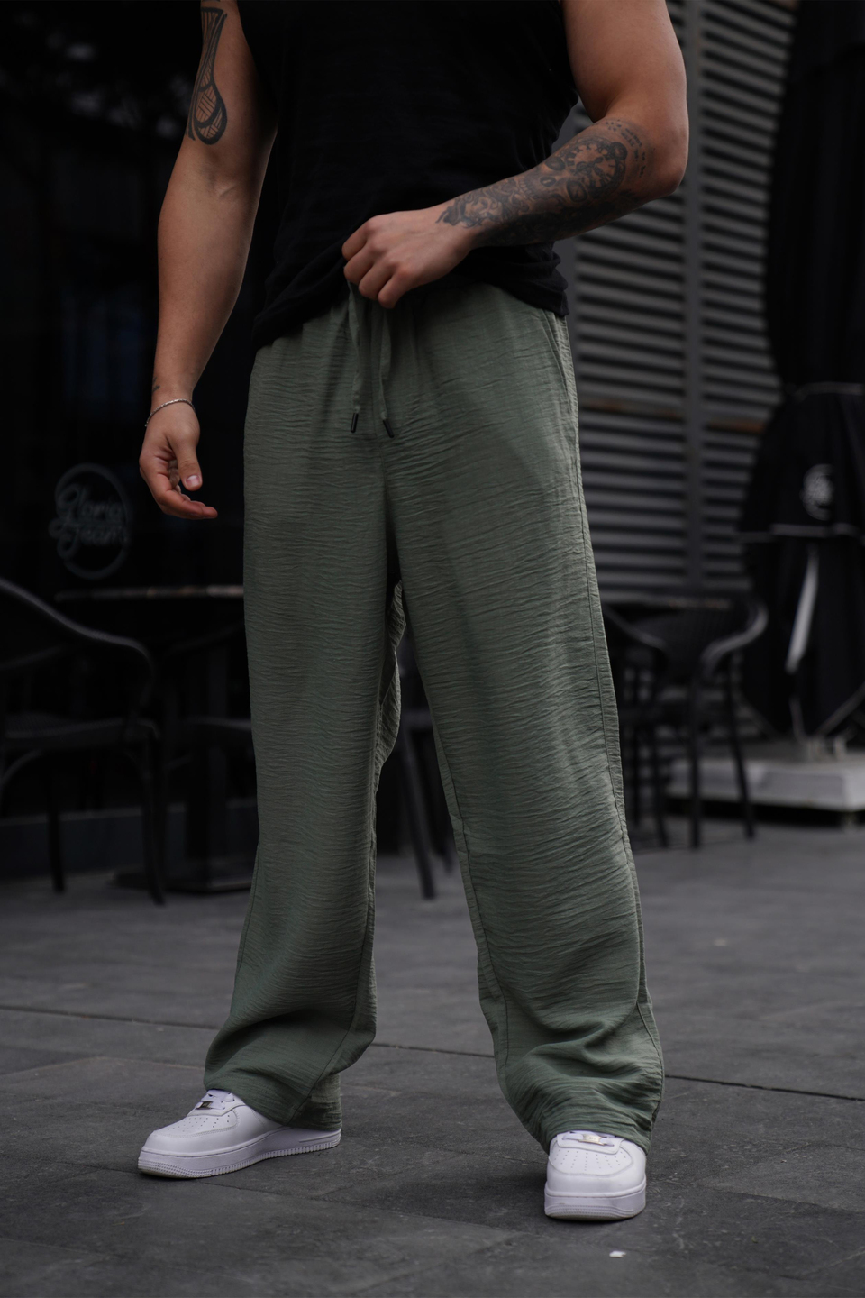 KETEN PANTOLONHaki Keten İçten Bağcıklı Bol Kalıp Pantolon VMS 30336