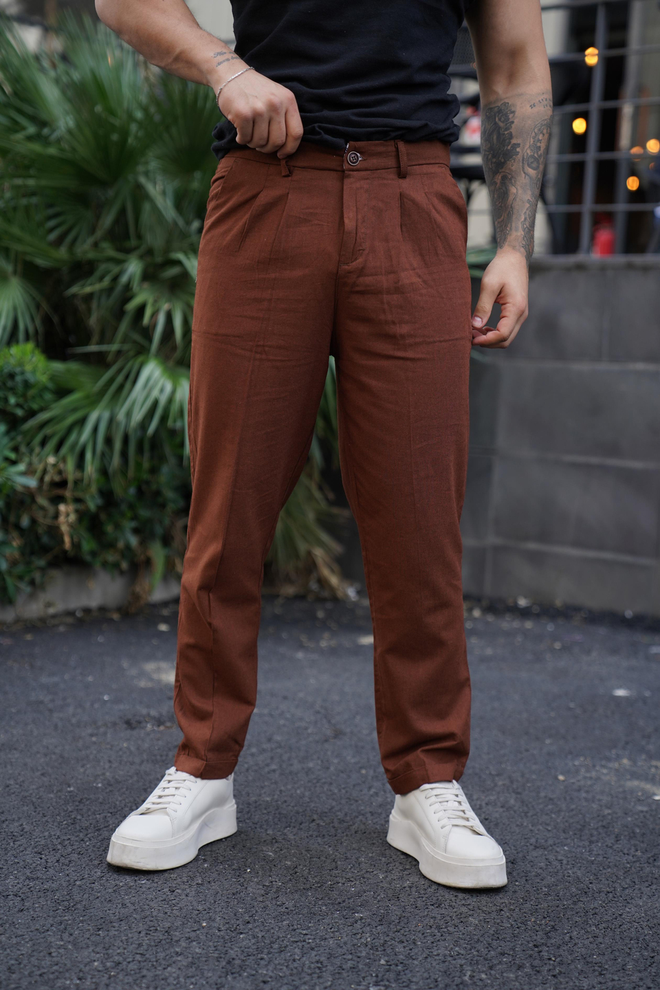 KETEN PANTOLONKahve Boyfriend Pamuk Keten pantolon SNZ 3915