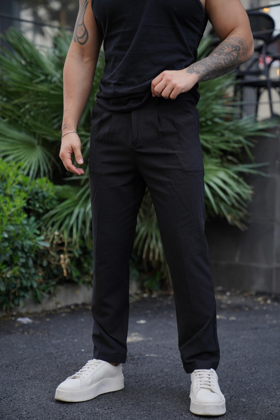 KETEN PANTOLONSiyah Boyfriend Pamuk Keten pantolon SNZ 3915