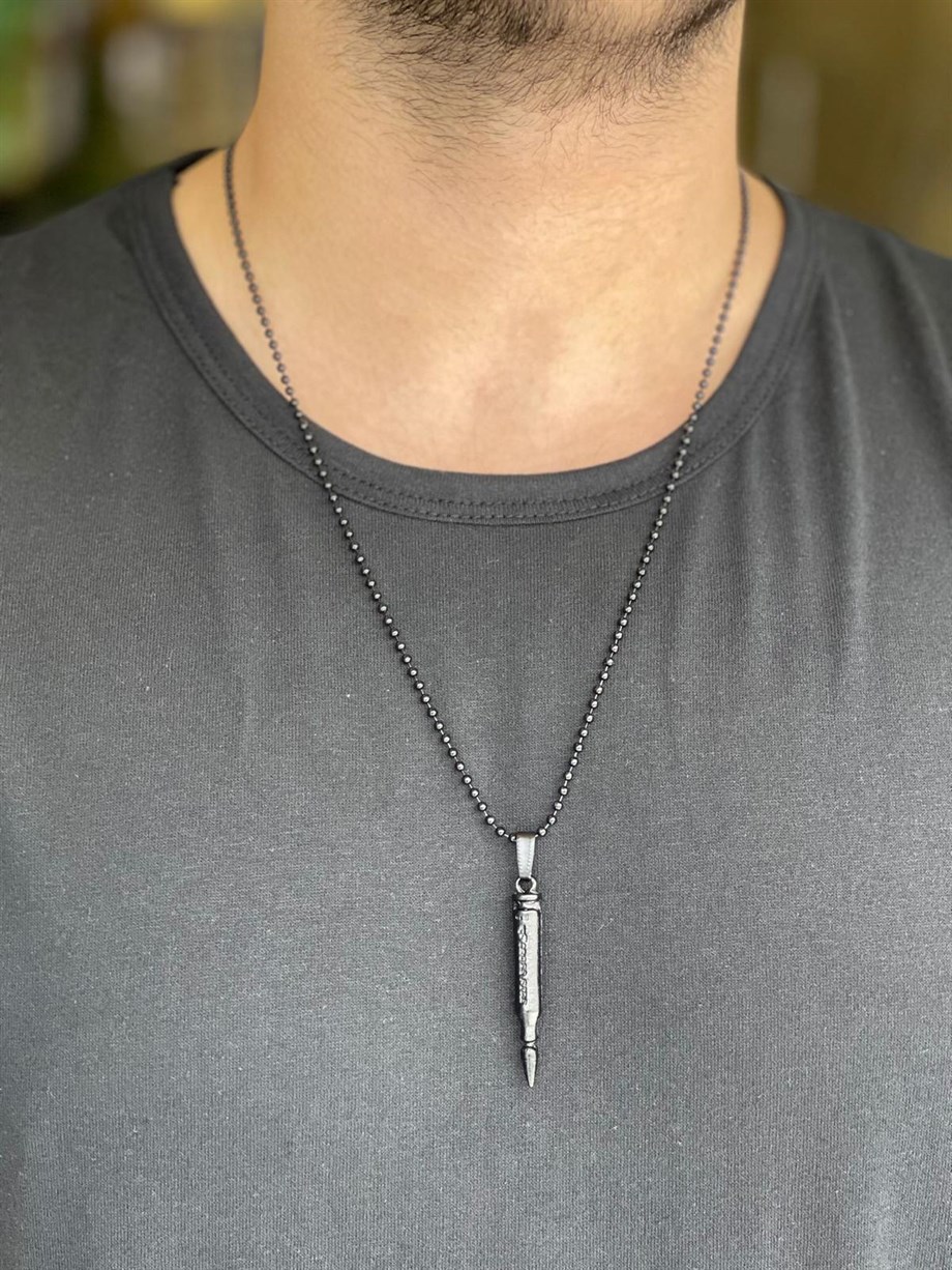 KOLYE Unisex Siyah Sivri Hançer Figürlü Paslanmaz Kolye