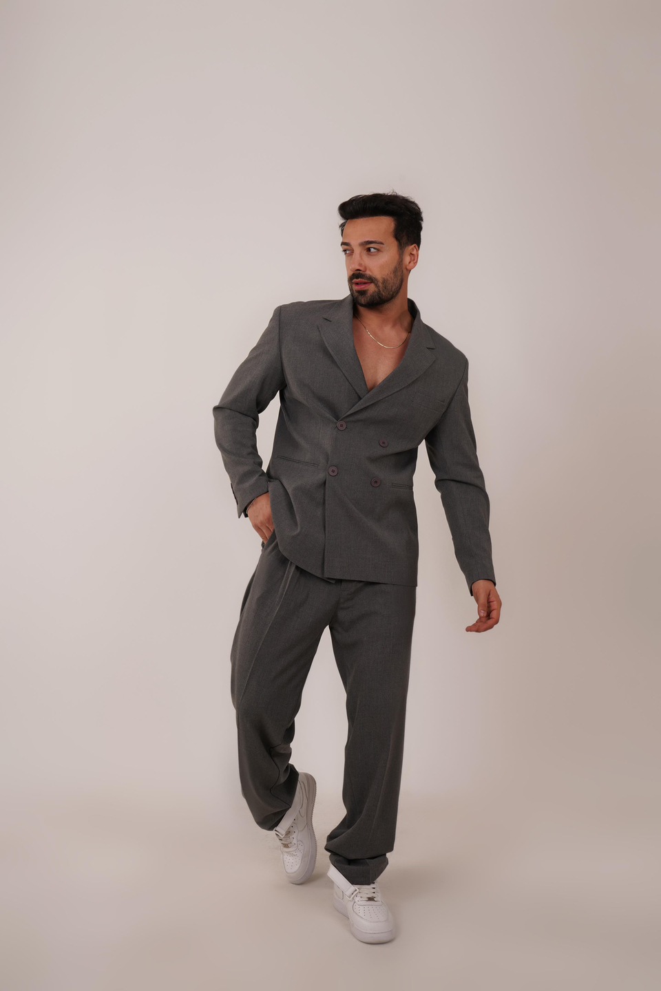 KOMBİNAntrasit Kruvaze Oversize Takım Elbise VMS 30821