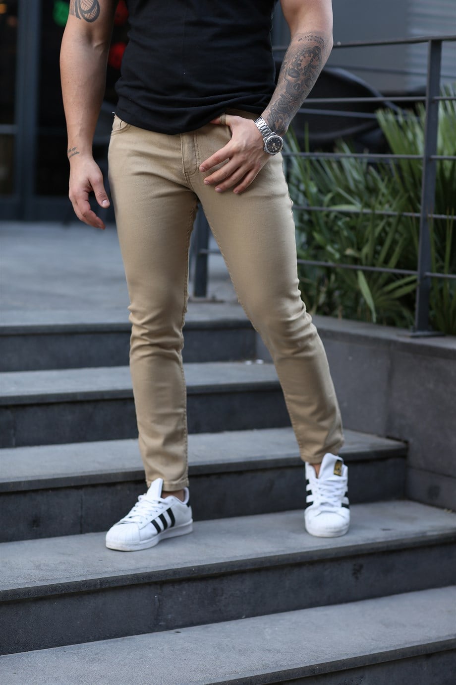 KOT PANTOLONErkek Düz Krem Slim Fit Kot Pantolon 0020