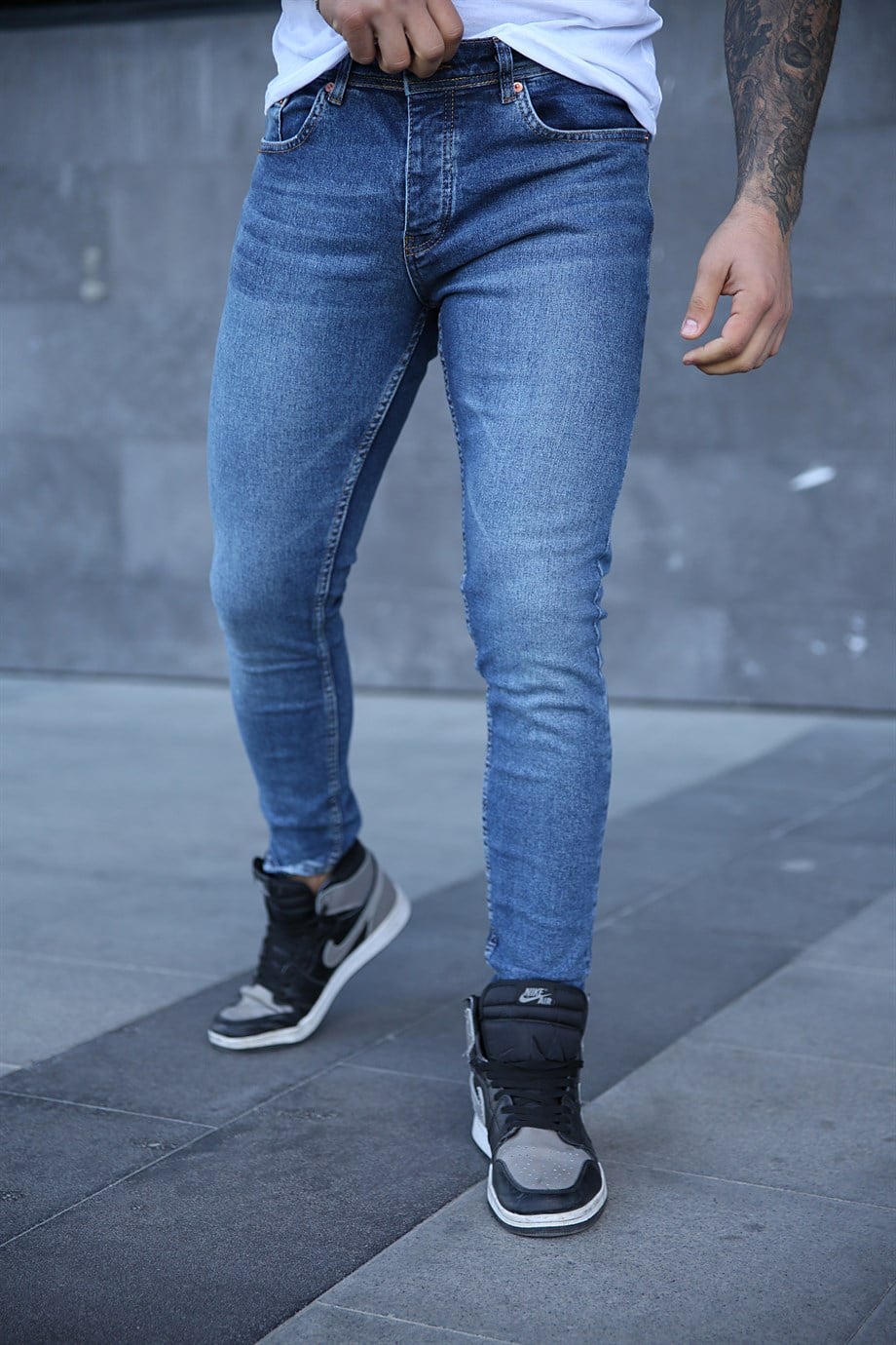 KOT PANTOLONErkek Mavi Traşlı Slim Fit Kot Pantolon