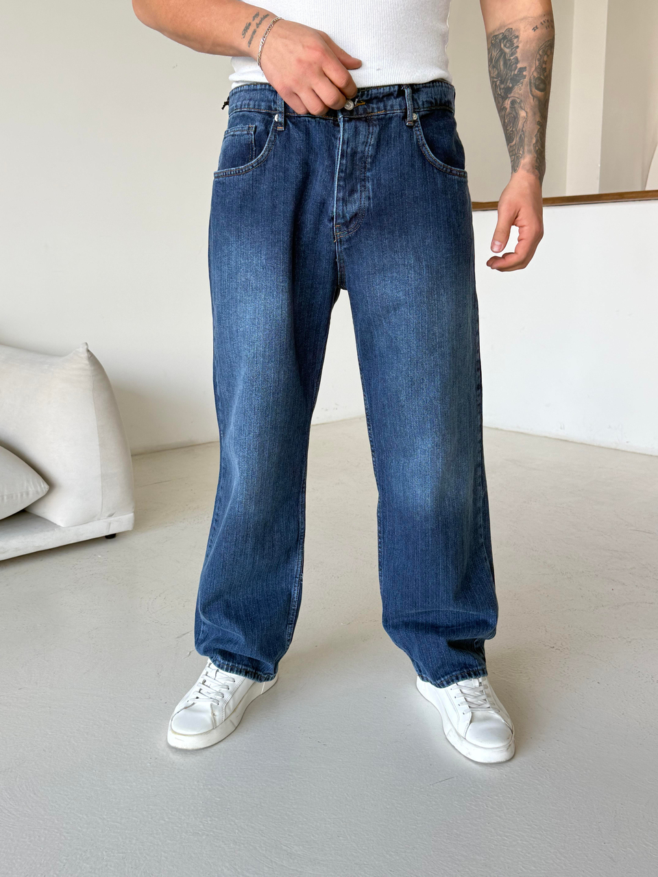 KOT PANTOLONKoyu Mavi Desenli Baggy Kot Pantalon MB 665-2