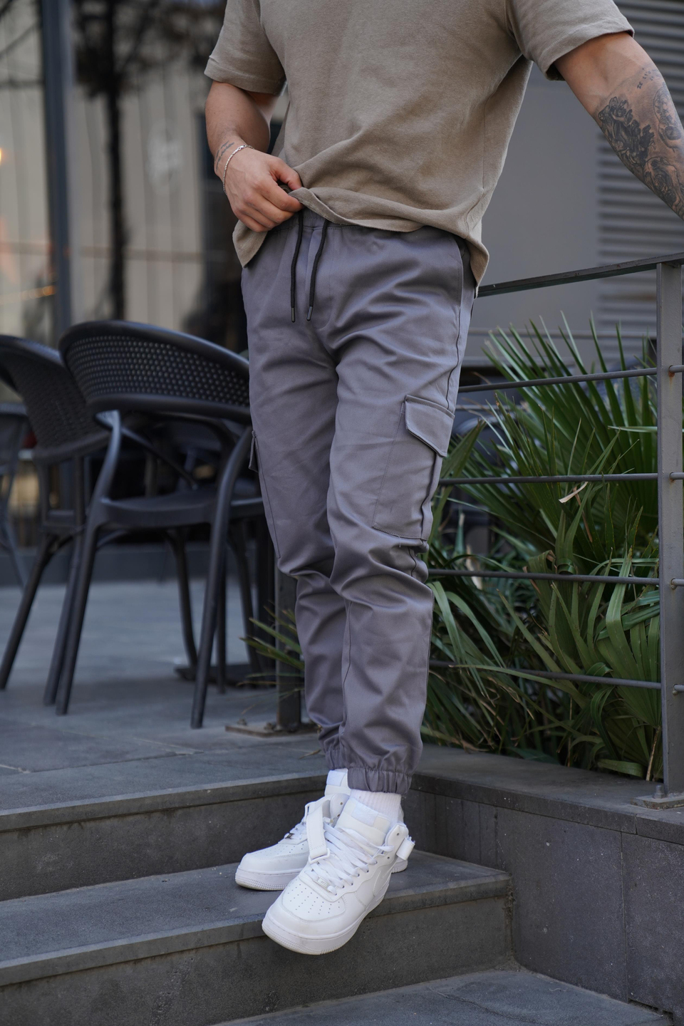 KUMAŞ PANTOLONGri Gabardin Kargo Cep Kelepçe Paça PLT 014