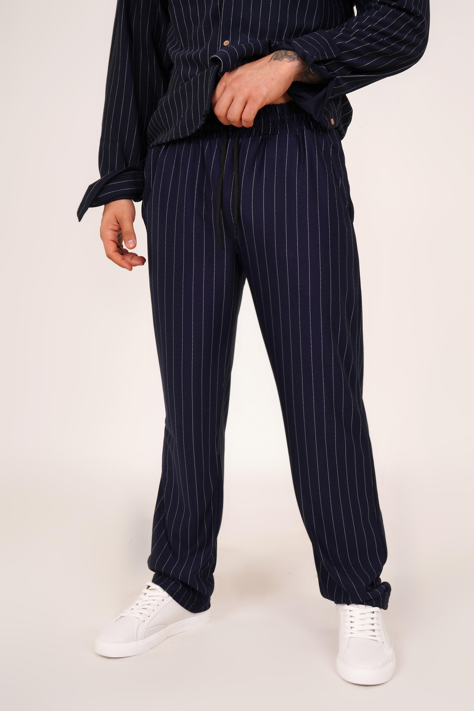KUMAŞ PANTOLONLacivert Çizgili krep baggy pantolon 1024