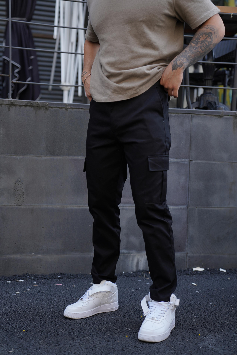 KUMAŞ PANTOLONSiyah Gabardin Baggy Kargo Cep Pantolon PLT 013