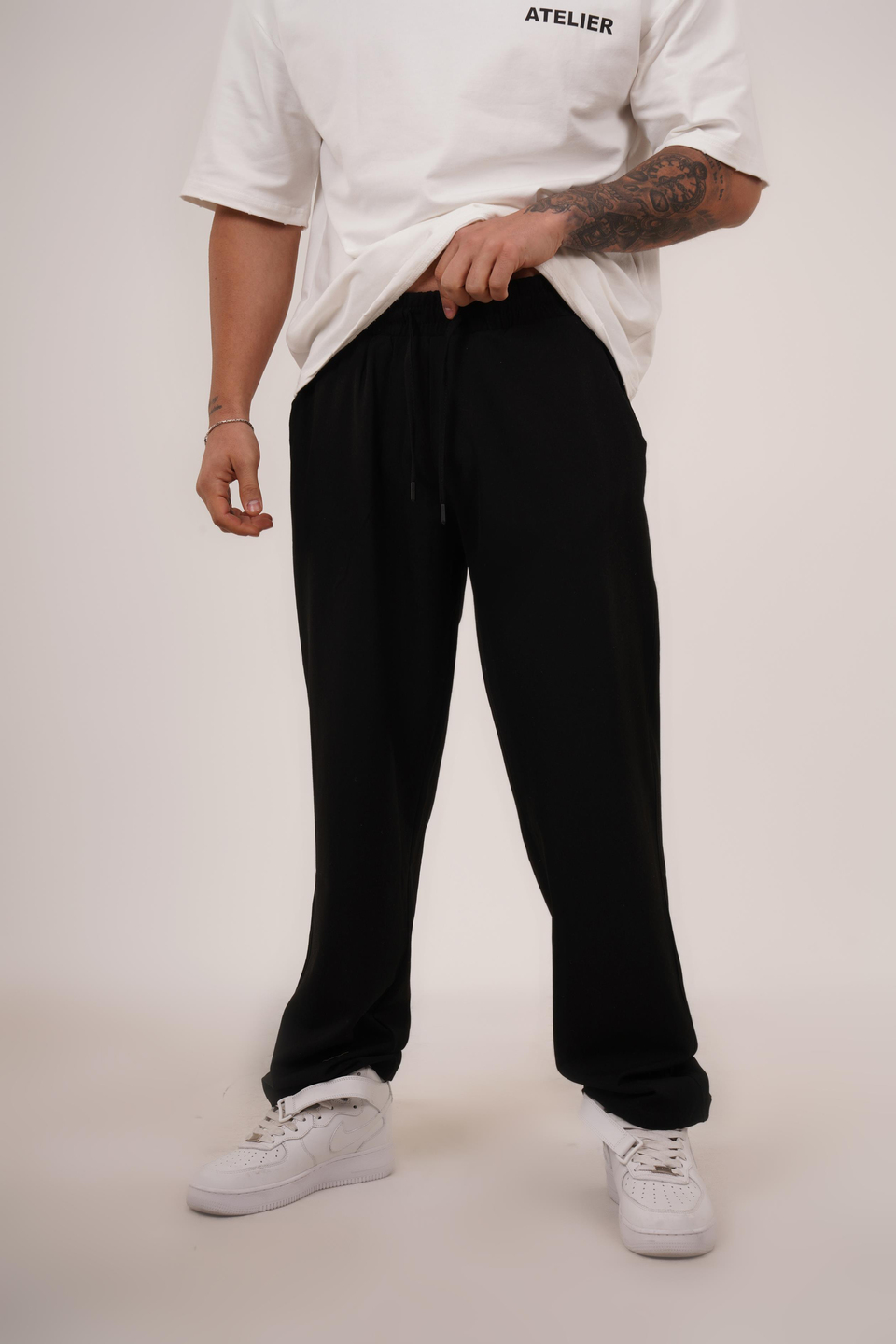 KUMAŞ PANTOLONSiyah Lastikli Bağcıklı Baggy Kumaş Pantolon VMS 30802