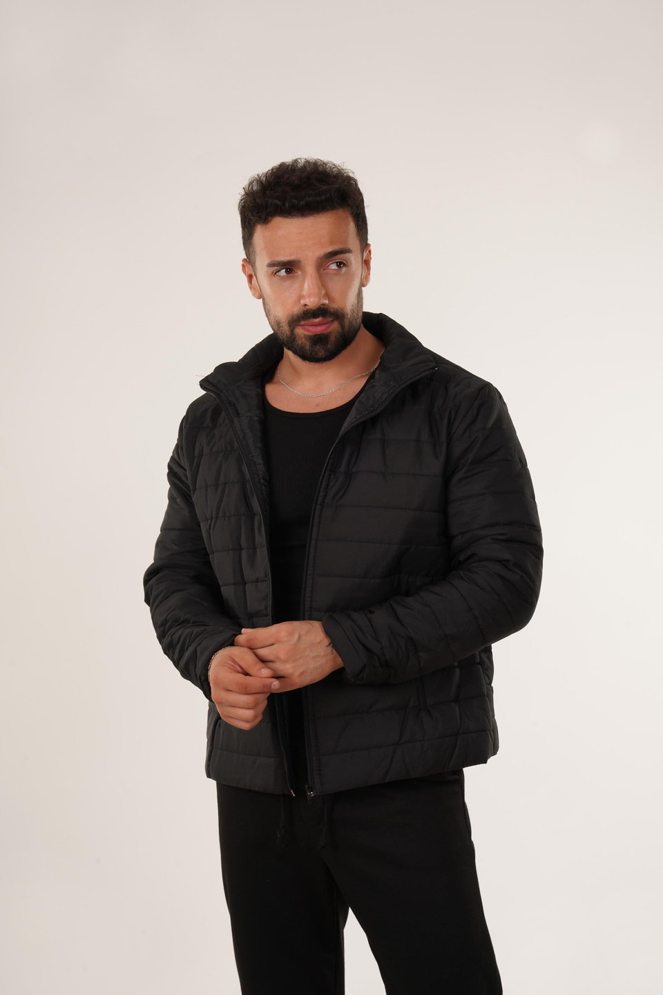 MONTSiyah Düz Klasik Dikişli Mont
