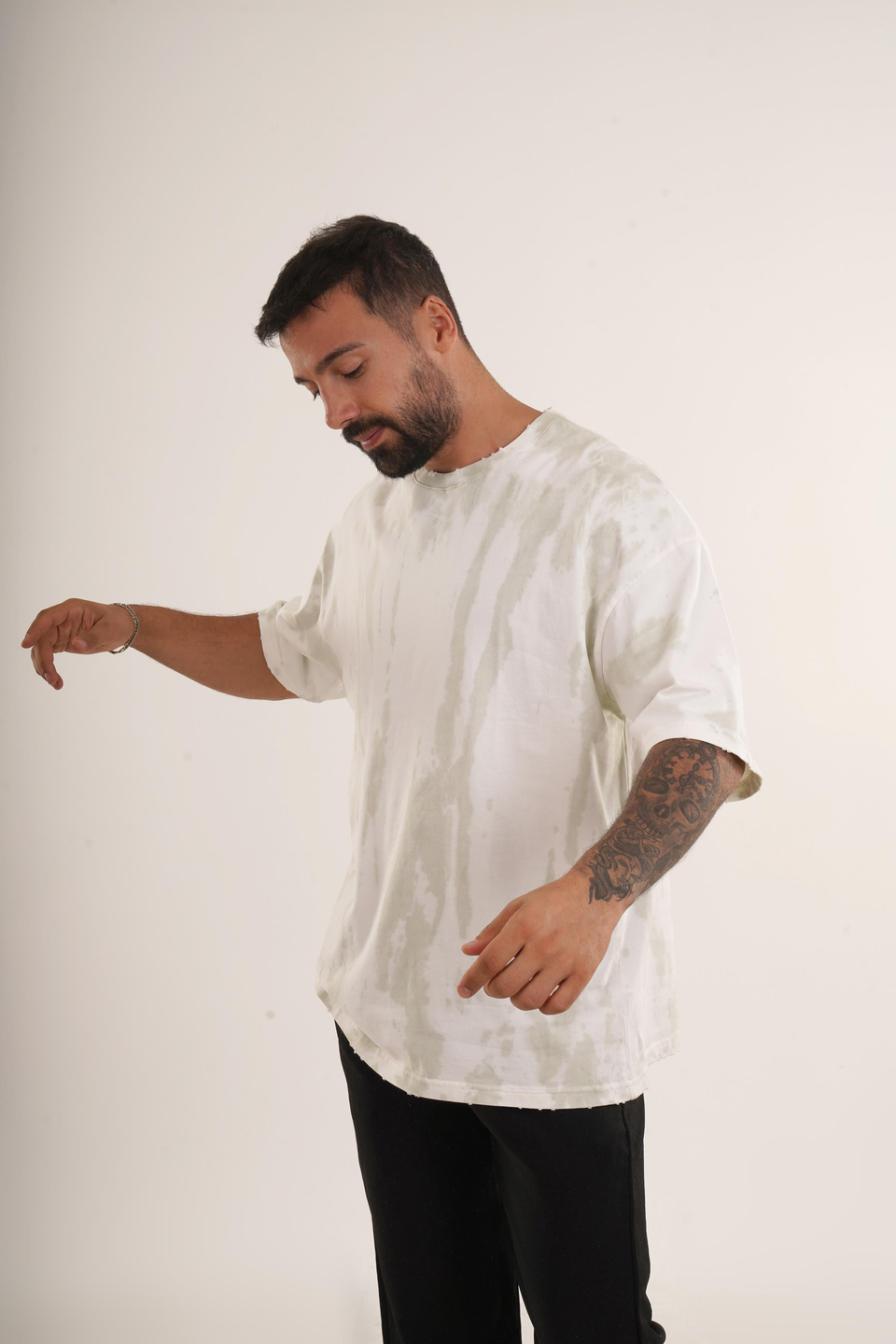 OVERSİZE T-SHİRTHaki Yüksek Kalite Batik Desen Oversize T-SHİRT VMS 40318