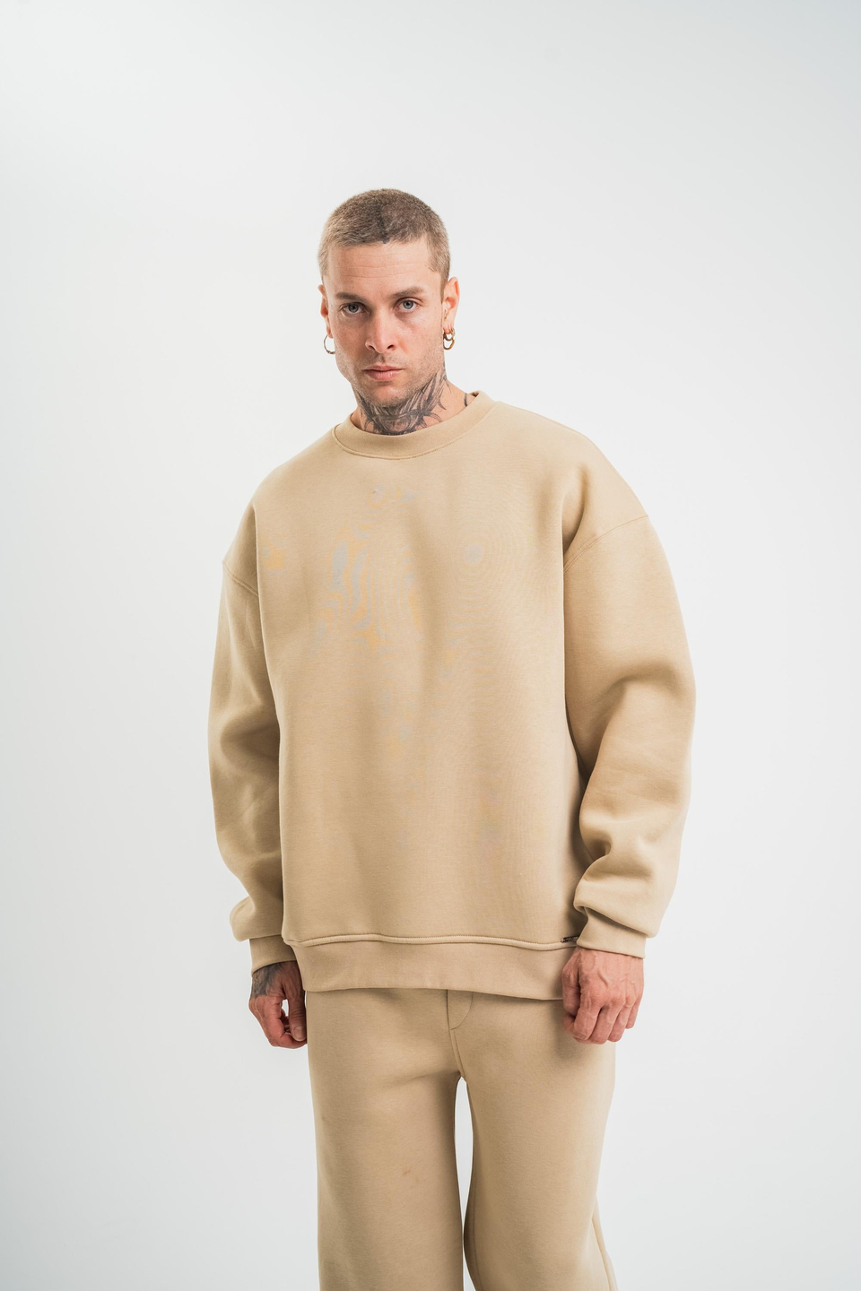 SweatBej Düz 3 İplik Bisiklet Yaka Sweatshirt PLZ