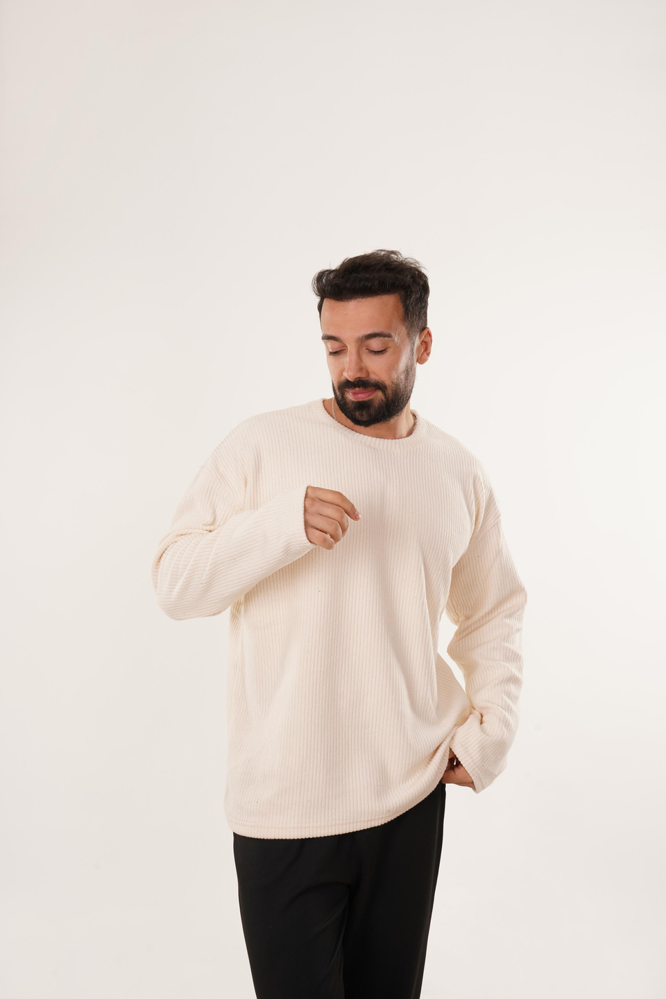 SweatBej Uzun Kol Havlu Kumaş Sweatshirt
