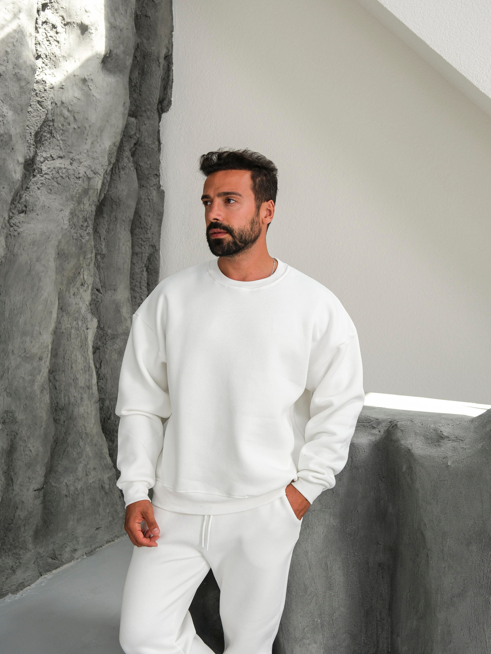 SweatBeyaz 3 İplik Oversize Compak Bisiklet Yaka SC