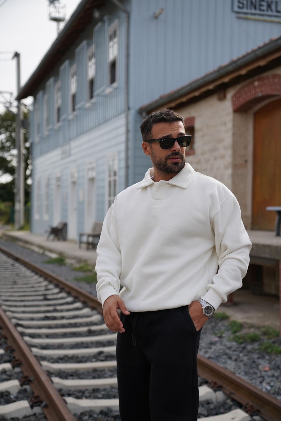 SweatBeyaz 3 İplik Oversize Polo yaka PLZ
