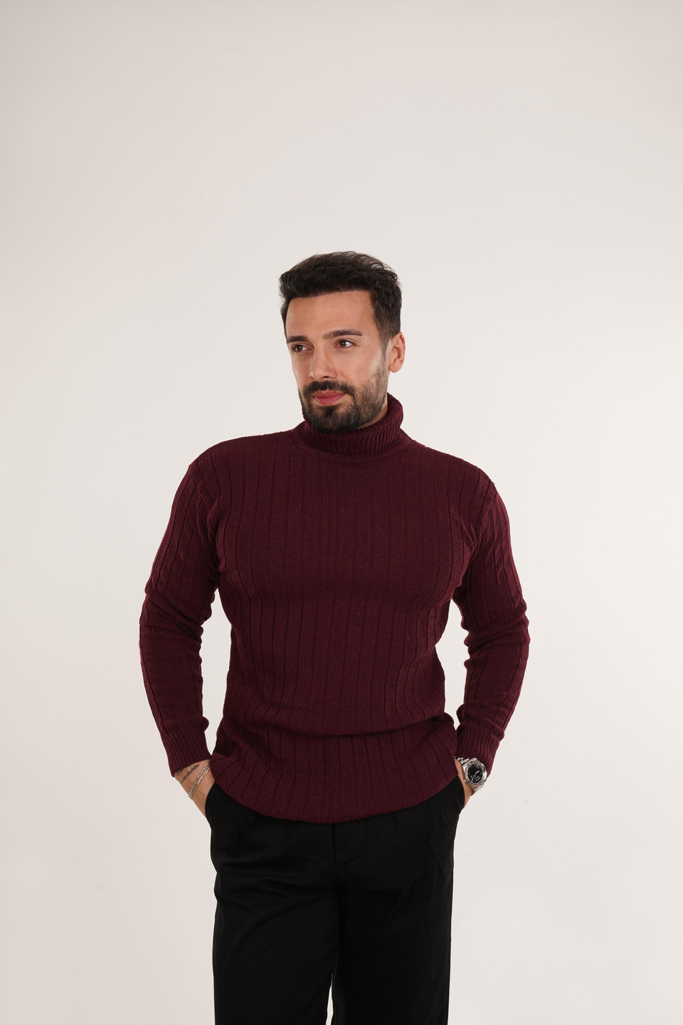 SweatBordo Örme Boğazlı Kazak