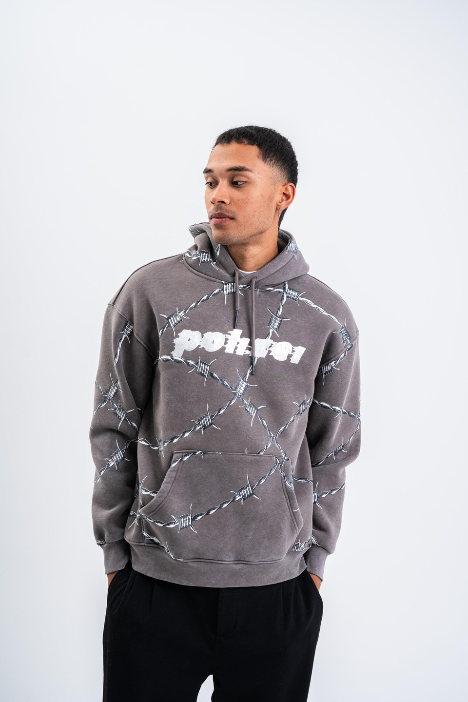 SweatFüme Tel Örgü Pano Baskı Düz Kapşonlu  Sweatshirt PLZ