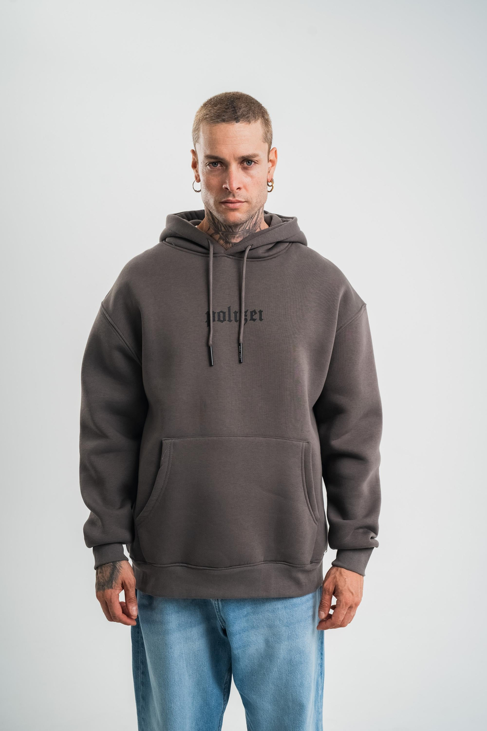 SweatFüme Yarım Polizei Nakışlı Peçli Kapşonlu Sweatshirt PLZ