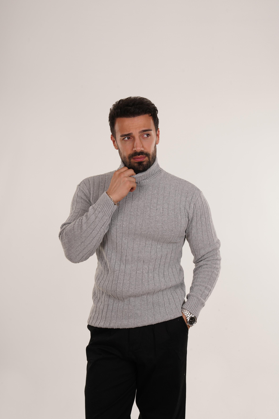 SweatGri Örme Boğazlı Kazak