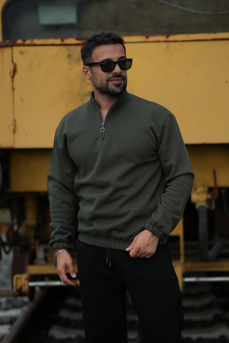 SweatHaki 3 iplik yarım fermuarlı sweatshirt SC