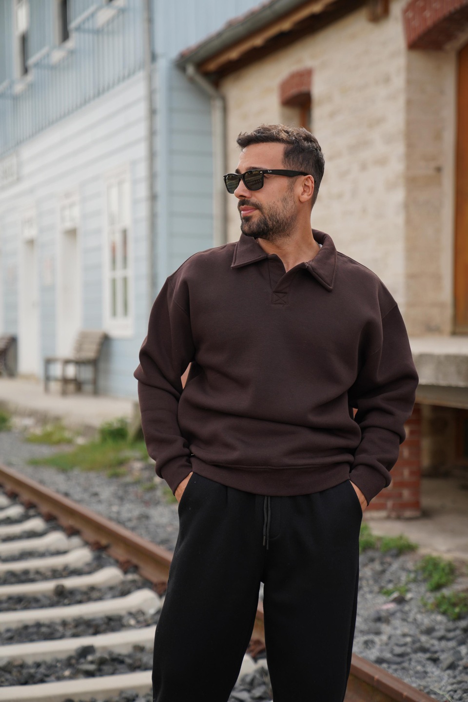 SweatKahve 3 İplik Oversize Polo yaka PLZ