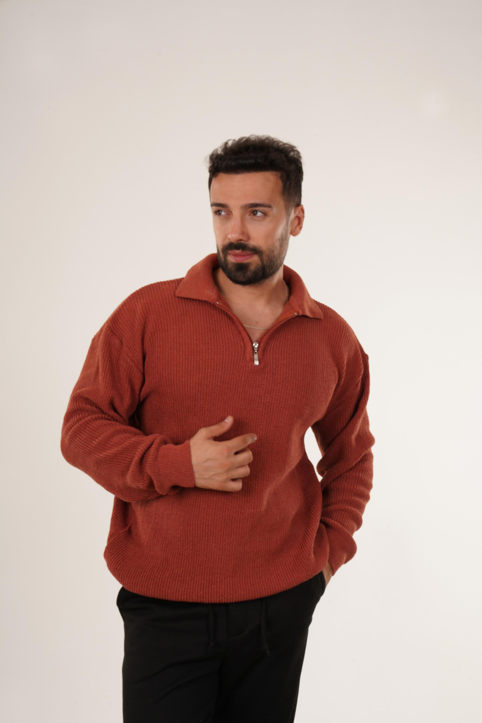 SweatKiremit Selanik Polo Fermuarlı Kazak